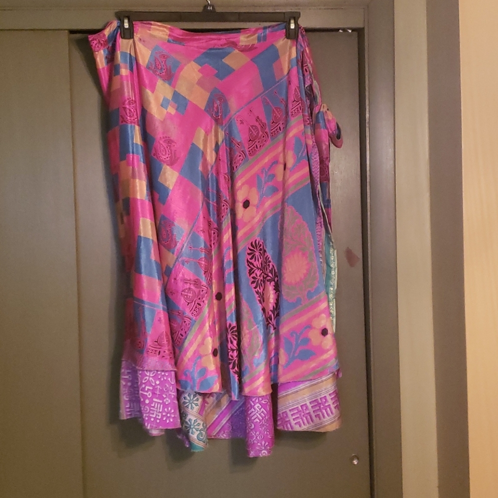 Silk Sari XL Ankle Wrap Skirt